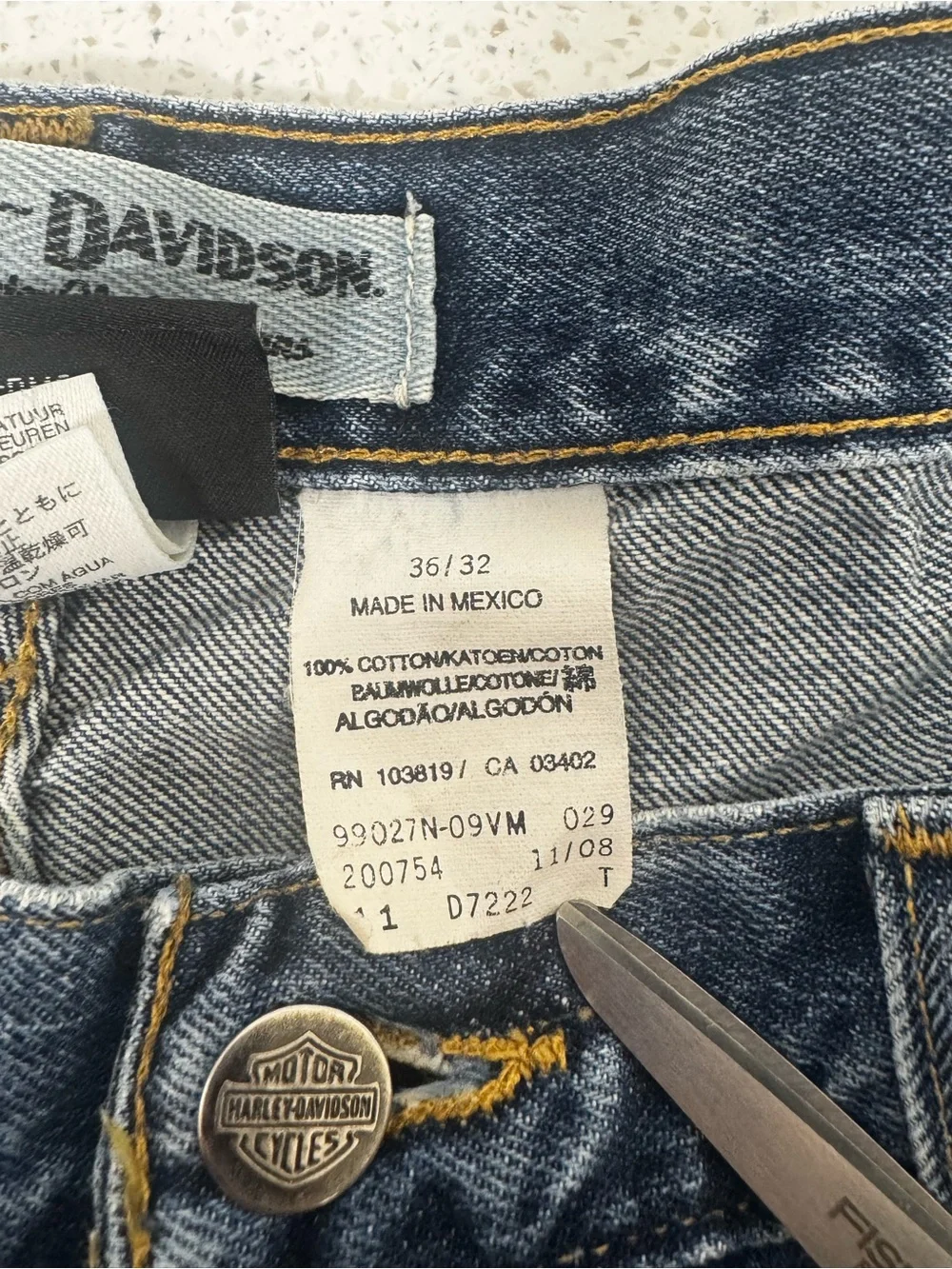Harley Davidson Blue Denim Jeans Men’s 36x32 Straight Leg Y2K ‘08 Moto Biker